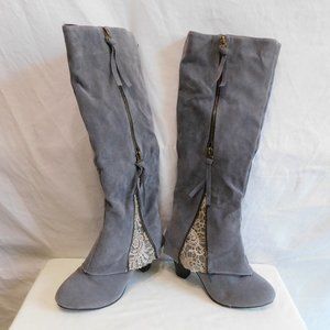 Beautiful Grey Suede Boots with Lace insert (new/never worn)